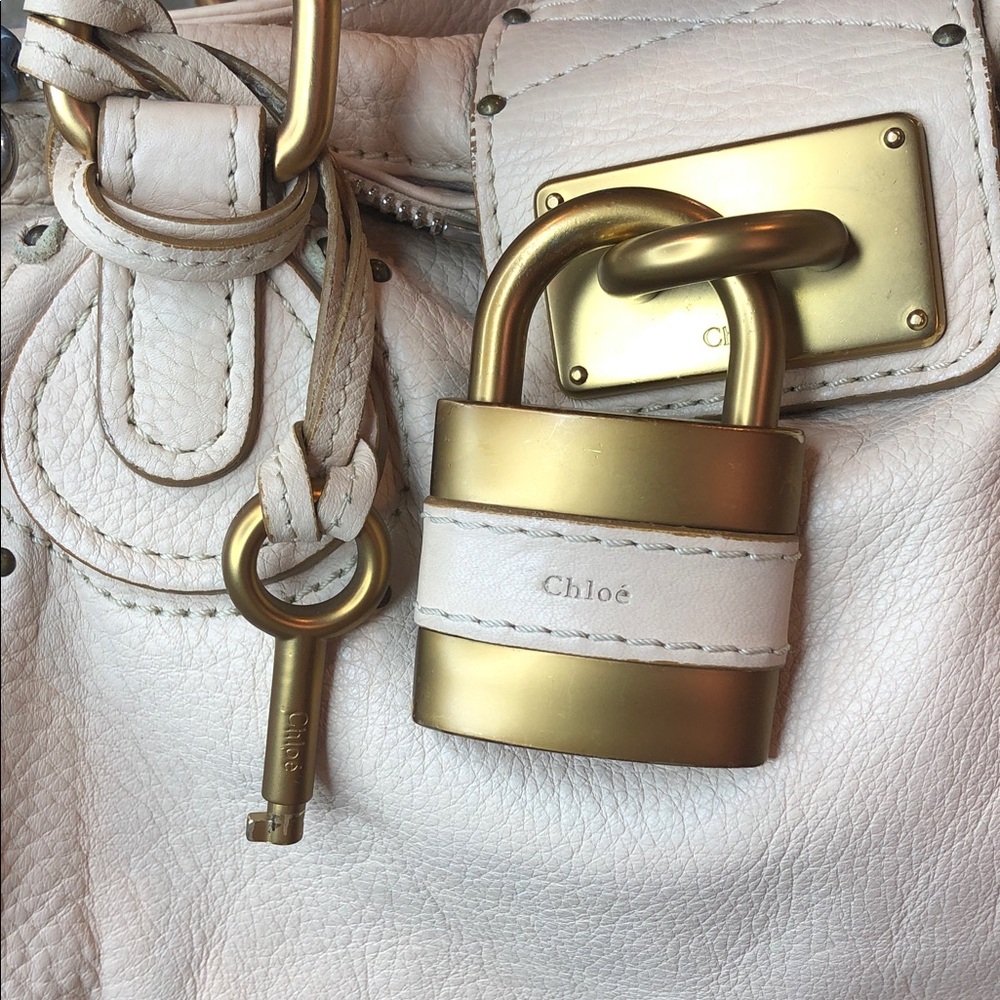 CHLOE PADDINGTON Small Ivory Leather Bag Removable Strap Lock and Key NWOT - Picture 8 of 16